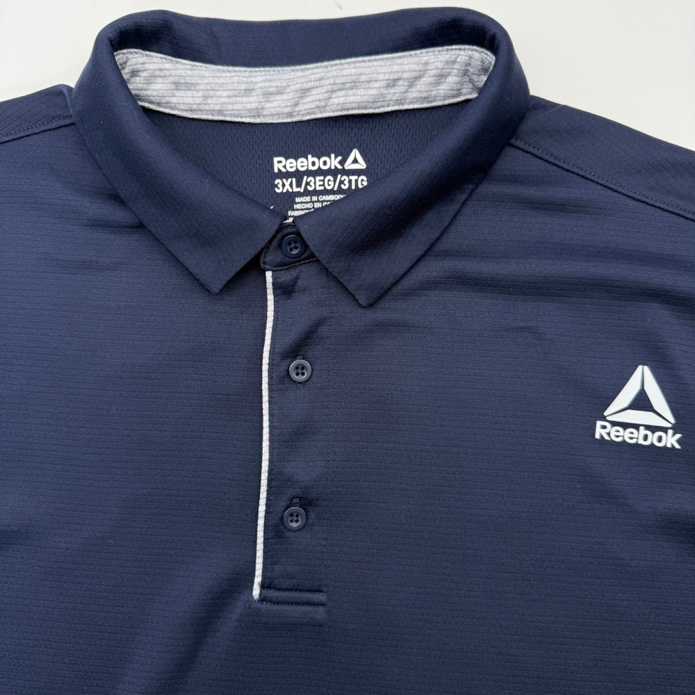 Reebok Polo Shirt Men 3XL Navy Blue‎ Performance Short Sleeve Athletic Golf